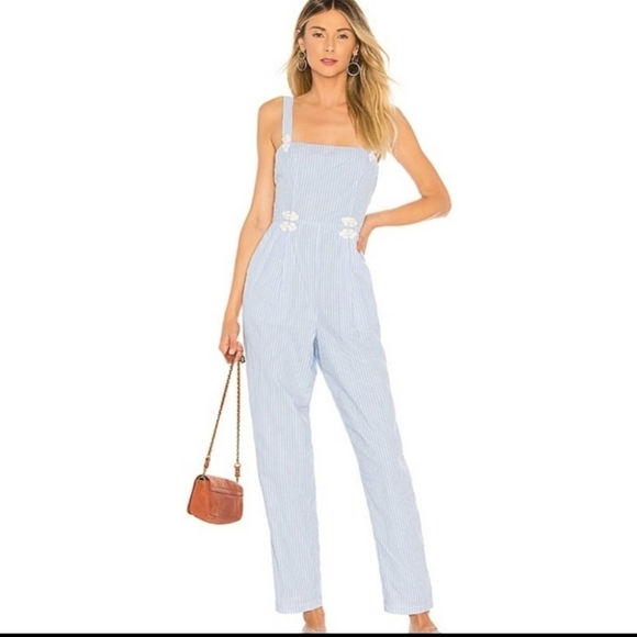 House of Harlow 1960 Pants - House of Harlow x Revolve White and Blue Devi Stripe Jumpsuit Small